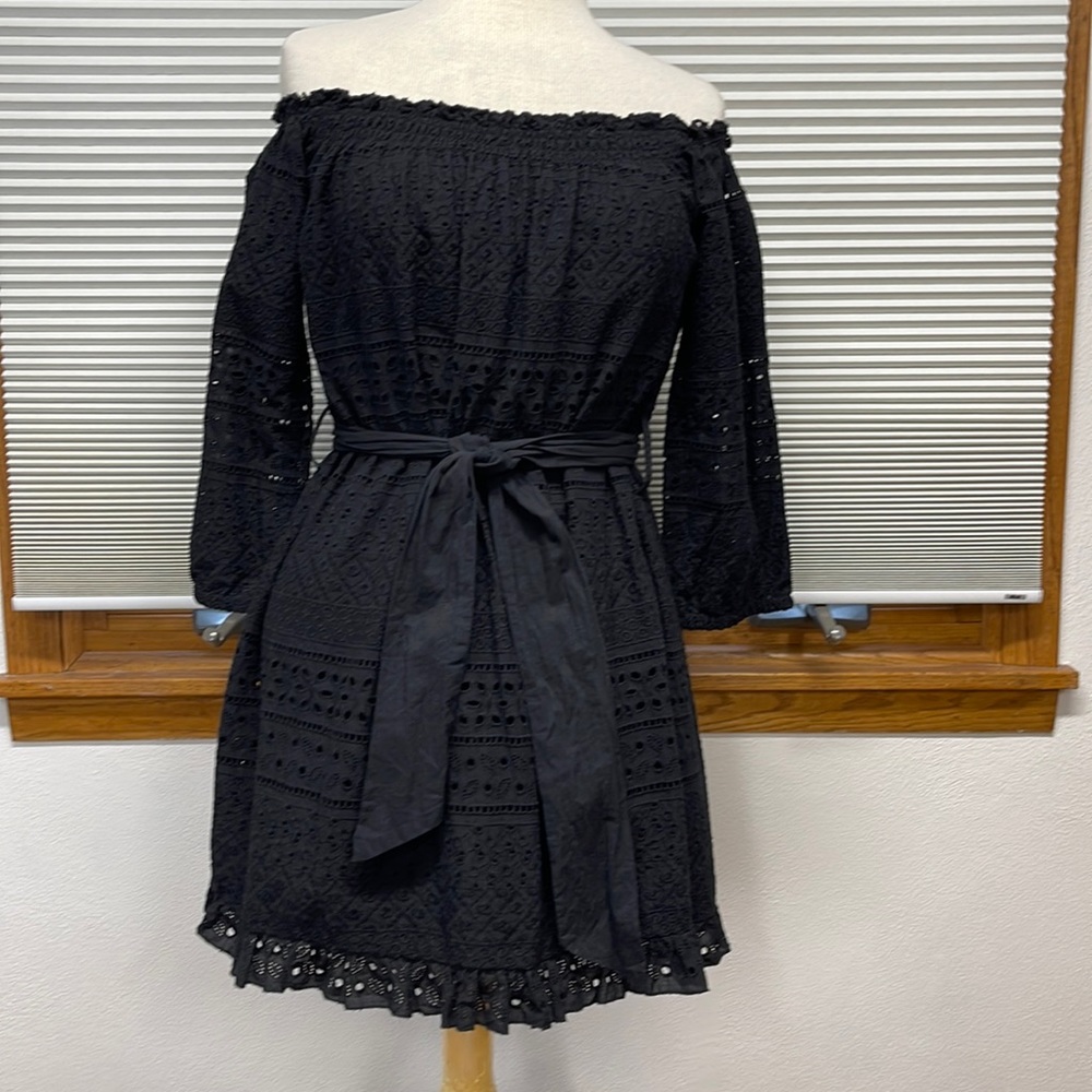 S // Zara Basic Black Eyelet Off The Shoulder Mini Dress